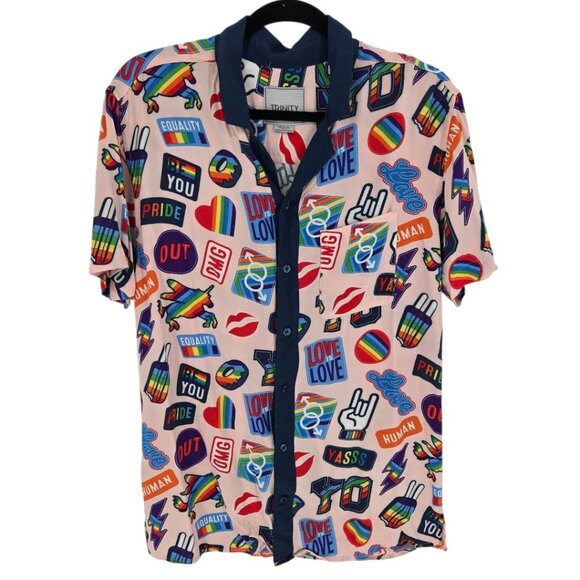 Trinity Collective size Medium rainbow Unicorn pride button up short sleeve - Picture 1 of 10